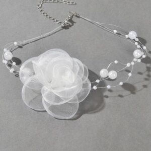 European And American Style Pure Desire Lace Plastic Faux Pearl Bowknot Rose Flower Collar Necklace For Women